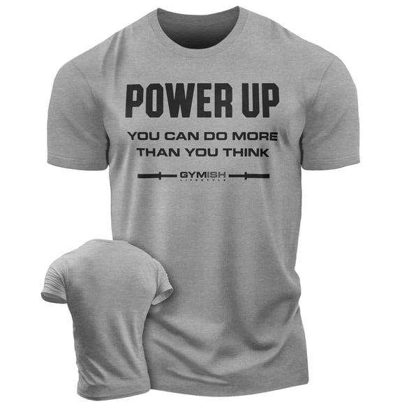 Gymish Power Up Workout T-Shirt for Men – Funny Gym Shirt, Mens Gym TShirt, Motivational Fitness Tee, Gym Clothes for Men