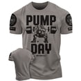 thumbnail image 1 of Gymish Pump Day Workout T-Shirt for Men – Funny Gym Shirt, Motivational Lifting Tee, Men’s Athletic Apparel, Warm Grey with Sleeve Logo, X-Large, 1 of 6
