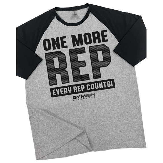 Gymish Raglan One More Rep Workout T-Shirt for Men – Funny Gym Shirt, Men's Fitness Apparel, Heather Grey, Small