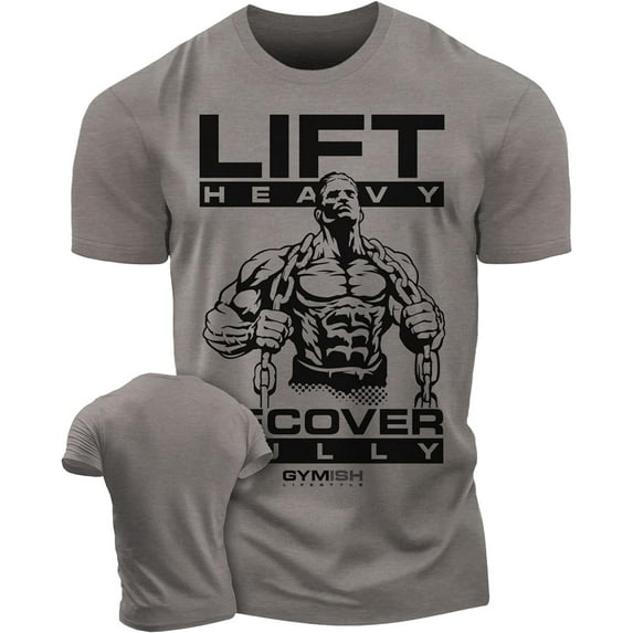 Gymish Recover Fully Men’s Workout T-Shirt – Funny Gym Shirt, Lifting Tee, Deadlift Fitness and Bodybuilding Top