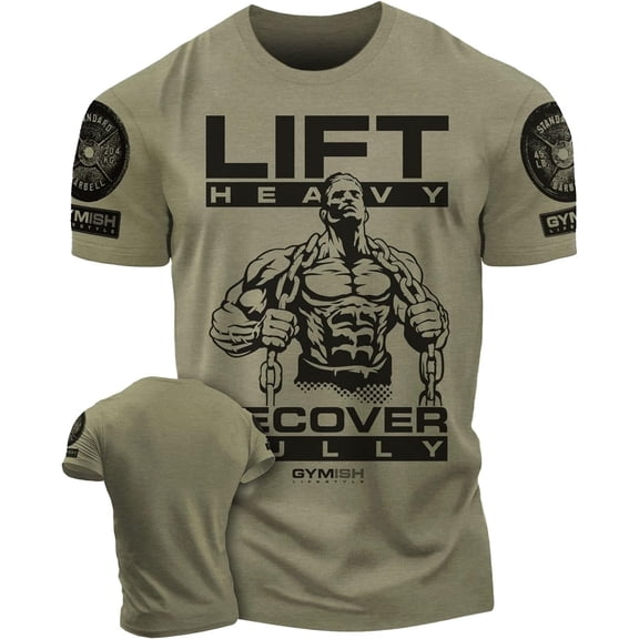 Gymish Recover Fully Men’s Workout T-Shirt – Funny Gym Shirt, Lifting Tee, Deadlift Fitness and Bodybuilding Top