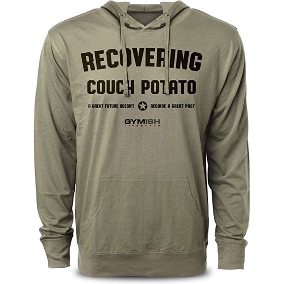 Gymish Recovering Couch Potato Men’s Workout Hoodie – Funny Gym Sweatshirt, Lifting Pullover