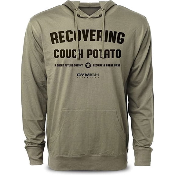 Gymish Recovering Couch Potato Men’s Workout Hoodie – Funny Gym Sweatshirt, Lifting Pullover