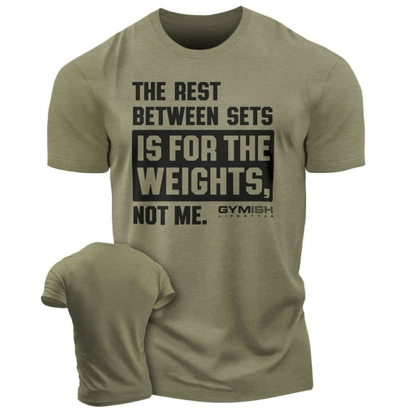 Gymish Rest Between Sets Workout T-Shirt for Men – Funny Gym Shirt, Mens Gym TShirt, Gym Clothes for Men, Athletic Workout Wear