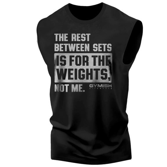 Gymish Rest Between Sets Workout Tank Top for Men – Funny Gym Shirt, Motivational Fitness Tee, Mens Athletic Training Top, Gym Wear for Lifters