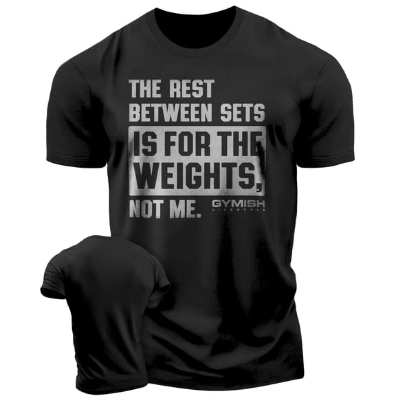 Gymish Rest Between Sets Workout T-Shirt for Men – Funny Gym Shirt, Mens Gym TShirt, Gym Clothes for Men, Athletic Workout Wear
