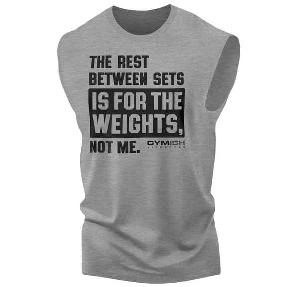 Gymish Rest Between Sets Workout Tank Top for Men – Funny Gym Shirt, Mens Gym TShirt, Gym Clothes for Men, Athletic Workout Wear