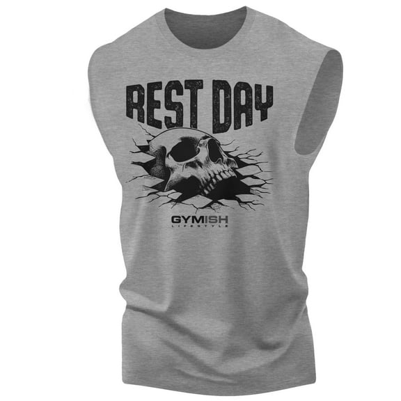 Gymish Rest Day Workout Muscle Tank Top for Men, Funny Gym Shirts, Lifting T-Shirt, Deadlift Tee, Men's Gym Shirt, Workout Tops, Powerlifting & Bodybuilding Tee