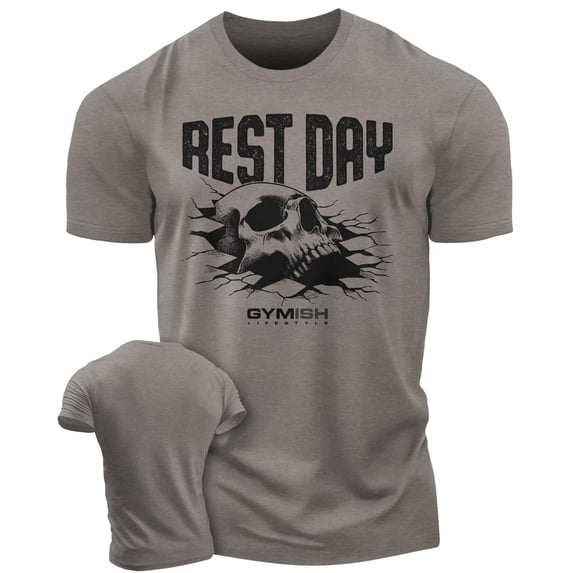 Gymish Rest Day Workout T-Shirt for Men – Funny Gym Shirt, Lifting Tee, Deadlift Shirt, Warm Grey, Small