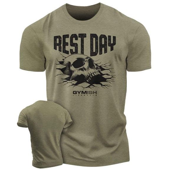 Gymish Rest Day Workout T-Shirt for Men – Funny Gym Shirt, Lifting Tee, Deadlift Shirt, Military Green, XX-Large