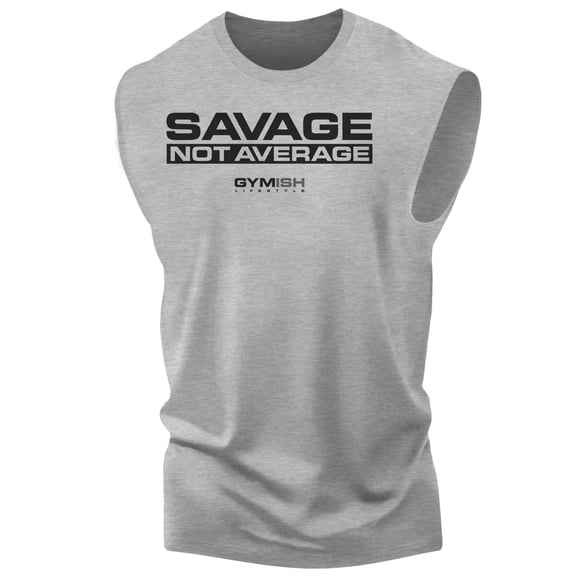 Gymish Savage Not Average Workout Muscle Tank Top for Men – Funny Gym Shirt, Lifting Tank, Athletic Gym Wear