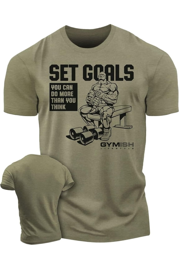 Set Goals Workout T-Shirt – Motivational Gym Shirt for Men, Exercise & Lifting Tee, Men’s Workout Apparel, Athletic Gym Wear