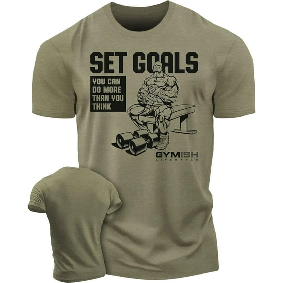 Gymish Set Goals Workout T-Shirt – Motivational Gym Shirt for Men, Exercise & Lifting Tee, Men’s Workout Apparel, Athletic Gym Wear