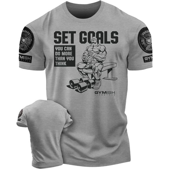 Gymish Set Goals Workout T-Shirt – Motivational Gym Shirt for Men, Exercise & Lifting Tee, Men’s Workout Apparel, Athletic Gym Wear