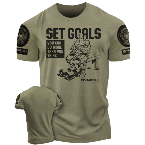 Gymish Set Goals Workout T-Shirt – Motivational Gym Shirt for Men, Lifting Tee, Men’s Athletic Gym Wear