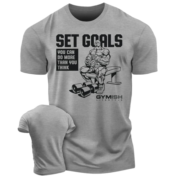 Gymish Set Goals Workout T-Shirt – Motivational Gym Shirt for Men, Lifting Tee, Men’s Athletic Gym Wear