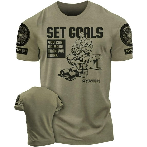 Gymish Set Goals Workout T-Shirt – Motivational Gym Shirt for Men, Exercise & Lifting Tee, Men’s Workout Apparel, Athletic Gym Wear