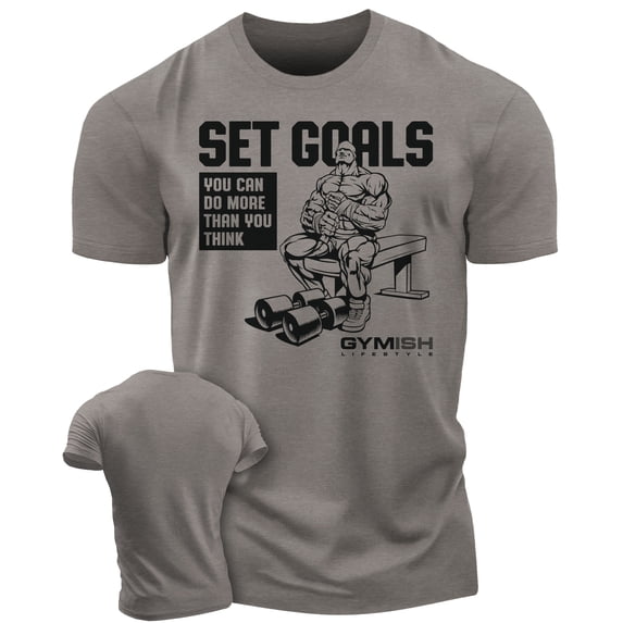 Gymish Set Goals Workout T-Shirt – Motivational Gym Shirt for Men, Lifting Tee, Men’s Athletic Gym Wear