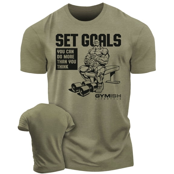 Gymish Set Goals Workout T-Shirt – Motivational Gym Shirt for Men, Lifting Tee, Men’s Athletic Gym Wear