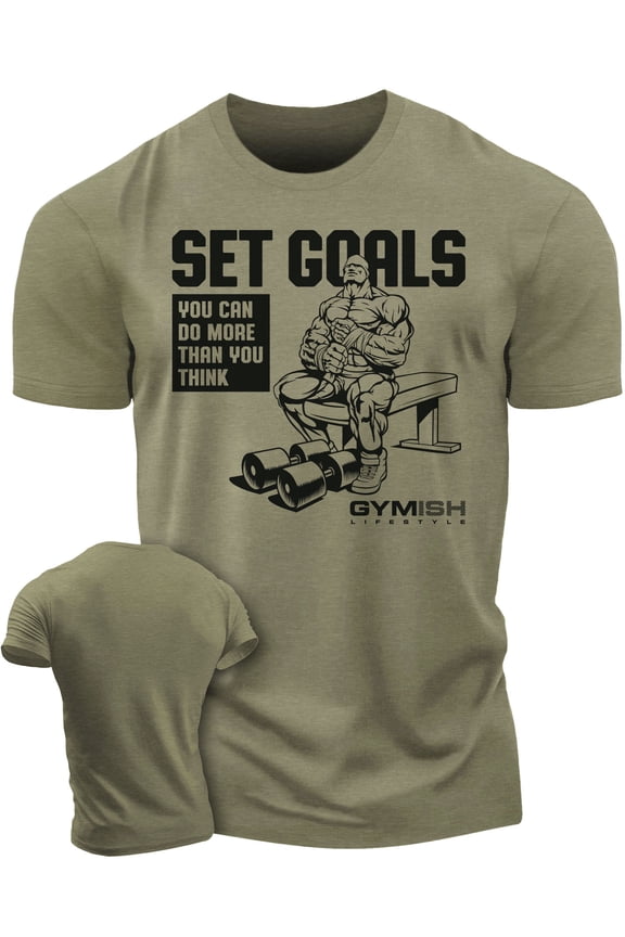 Set Goals Workout T-Shirt – Motivational Gym Shirt for Men, Lifting Tee, Men’s Athletic Gym Wear