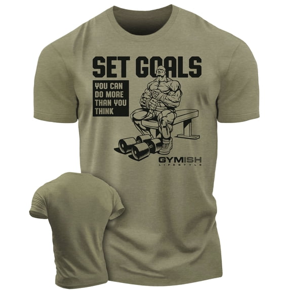 Gymish Set Goals Workout T-Shirt – Motivational Gym Shirt for Men, Lifting Tee, Men’s Athletic Gym Wear