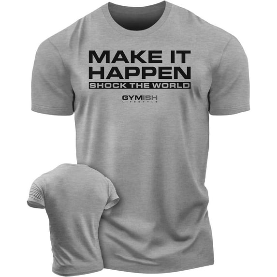 Gymish Shock The World Men’s Workout T-Shirt – Funny Gym Shirt, Lifting Tee, Fitness & Bodybuilding Top