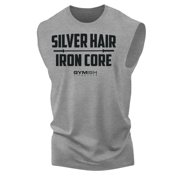 Gymish Silver Hair Iron Core Workout Muscle Tank Top for Men – Motivational Gym Tank, Athletic Fitness Wear, Heather Grey, 3X-large
