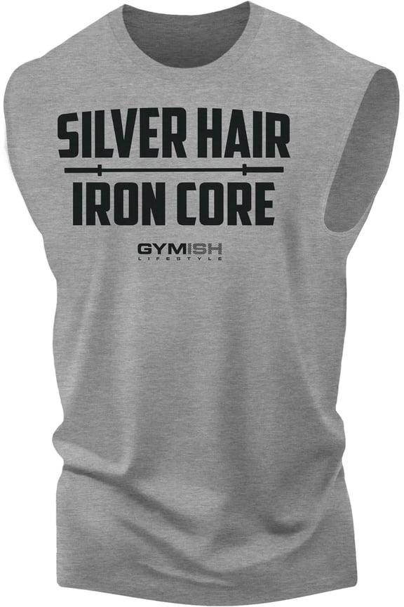 Silver Hair Iron Core Workout Muscle Tank Top for Men – Mens Gym Shirt, Gym TShirts for Men, Gym Clothes for Men, Men's Workout Shirts, Motivational Gym Wear, Athletic Gym T-Shirt