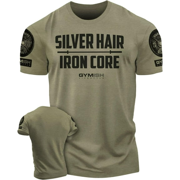 Gymish Silver Hair Iron Core Workout Shirts for Men – Mens Gym Shirt, Gym TShirts for Men, Gym Clothes for Men, Men's Workout Shirts, Motivational Gym Wear, Athletic Gym T-Shirt