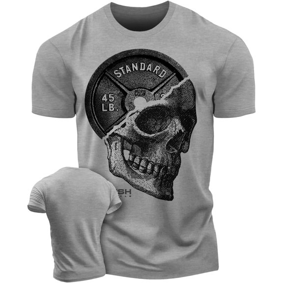 Gymish SkullPlate Workout T-Shirt for Men, Skull Weight Plate Gym Shirt, Funny Gym Tee, Men's Workout Shirt, Lifting T-Shirt, Powerlifting & Bodybuilding Tee