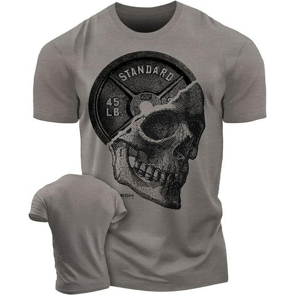 Gymish SkullPlate Workout T-Shirt, Skull Weight Plate Gym Shirts