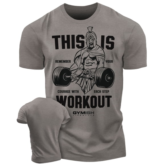 Gymish Spartan Warrior Workout Gym Shirt for Men – Motivational Lifting T-Shirt, Athletic Gym Wear, Warm Grey, Large