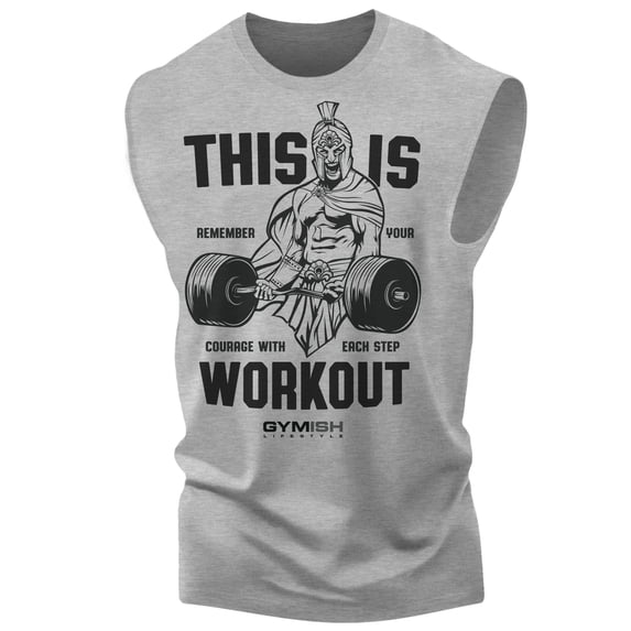 Gymish Spartan Warrior Workout Muscle Tank Top for Men – Motivational Lifting Tee, Athletic Gym Wear, Heather Grey, Large