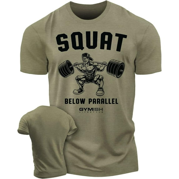 Gymish Squat Below Parallel Workout Shirt – Funny Gym T-Shirt for Men, Motivational Lifting Tee, Men’s Athletic Workout Apparel