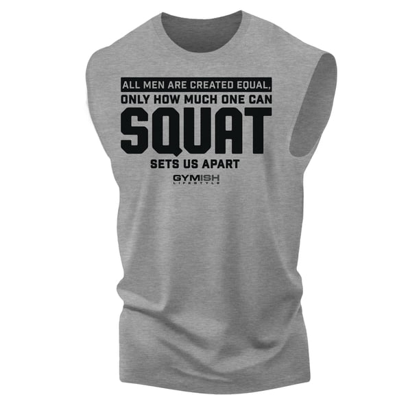 Gymish Squat Sets Us Apart Workout Tank Top for Men – Funny Lifting Gym Shirt, Fitness Gift for Men, Heather Grey, Small