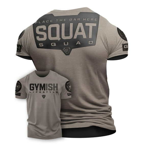 Gymish Squat Squad Gym Shirt for Men – Funny Workout T-Shirt with Rubber Back Design, Men's Gym Clothes, Fitness & Lifting Tee