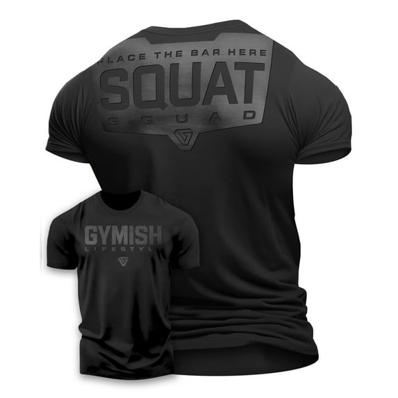 Gymish Squat Squad Gym Shirt for Men – Funny Workout T-Shirt with Rubber Back Design, Men's Gym Clothes, Fitness & Lifting Tee