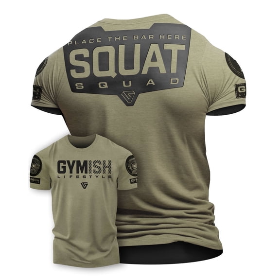Gymish Squat Squad Gym Shirt for Men – Funny Workout T-Shirt with Rubber Back Design, Men's Gym Clothes, Fitness & Lifting Tee
