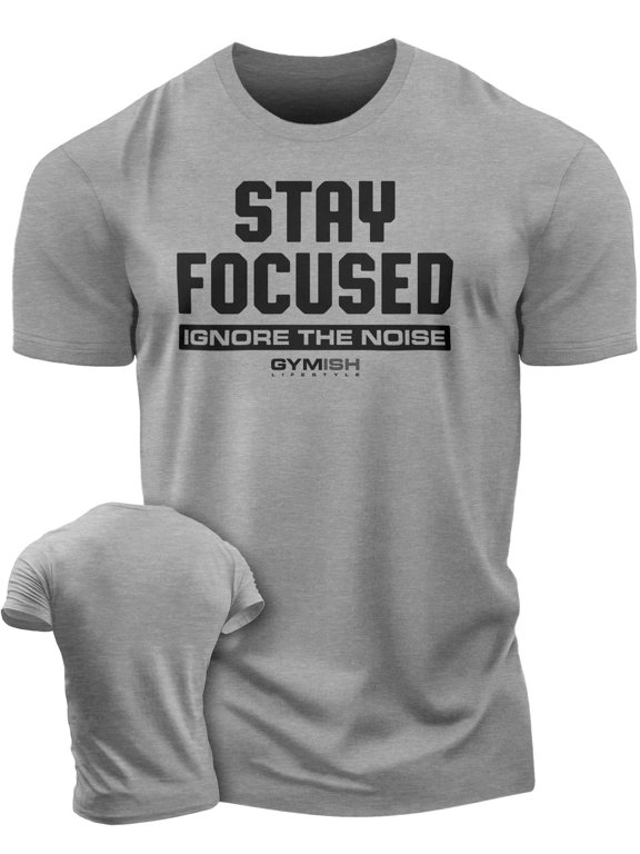 Stay Focused Workout T-Shirt for Men – Funny Gym Shirt, Men's Athletic Tee, Motivational Fitness Shirt, Heather Grey, Large
