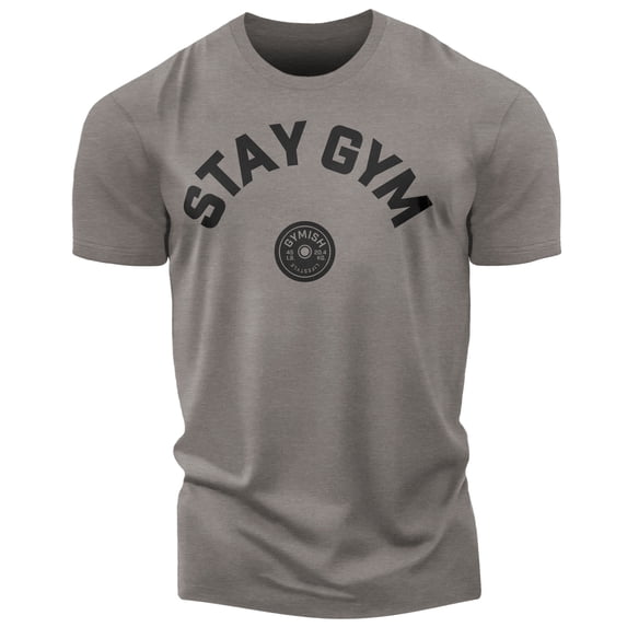 Gymish Stay Gym Workout T-Shirt for Men, Funny Fitness Gym Shirt, Weightlifting Tee, Deadlift Shirt, Warm Grey, Large