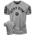 thumbnail image 1 of Gymish Stay Gym Workout T-Shirt for Men, Funny Fitness Gym Shirt, Weightlifting Tee, Deadlift Shirt, Heather Grey with Sleeve Logo, Large, 1 of 6