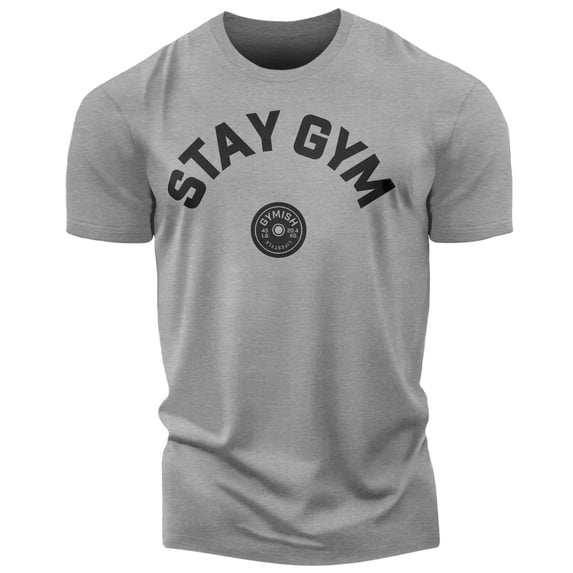 Gymish Stay Gym Workout T-Shirt for Men, Funny Fitness Gym Shirt, Weightlifting Tee, Deadlift Shirt, Heather Grey, Small