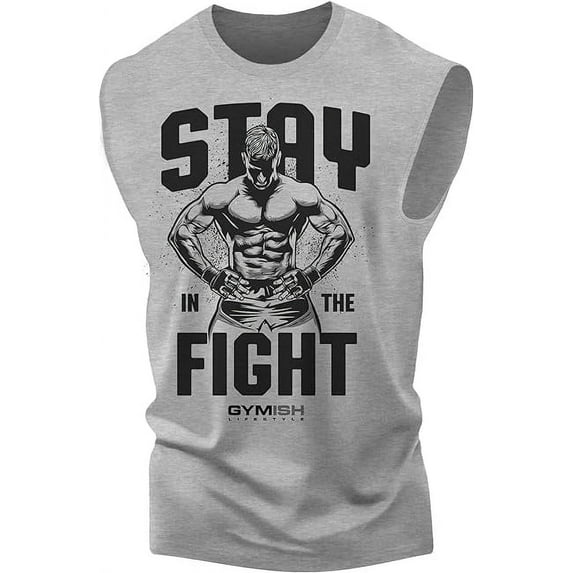 Gymish Stay In Fight Kickboxer MMA Fighter Muscle Tank Top, Sleeveless Workout Shirt, Lifting Shirt, Gym Shirt