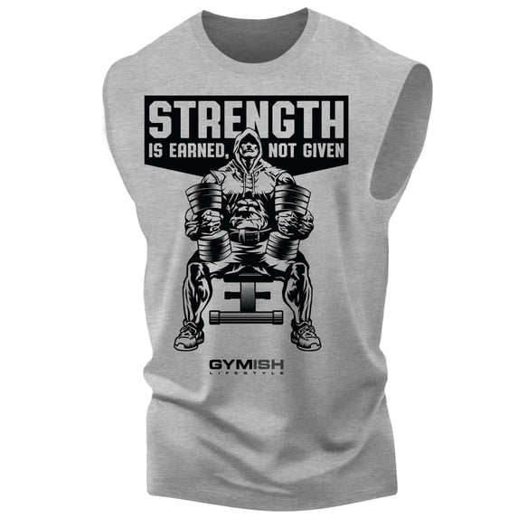 Gymish Strength Is Earned Not Given Muscle Tank Top – Motivational Gym Tank for Men, Athletic Lifting Shirt