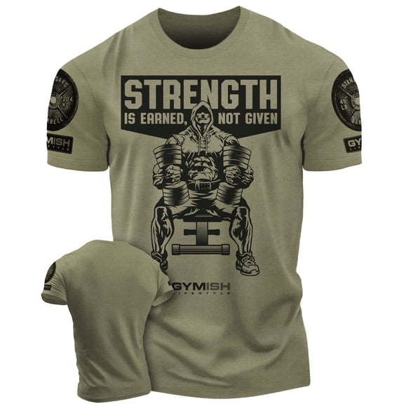 Gymish Strength Is Earned Not Given Workout T-Shirt – Motivational Gym Tee for Men, Athletic Lifting Shirt