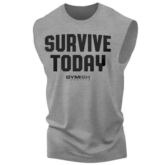 Gymish Survive Today Workout Tank Top  for Men – Funny Gym Shirt, Mens Fitness Tee, Motivational Gym Clothes, Workout Shirt for Men