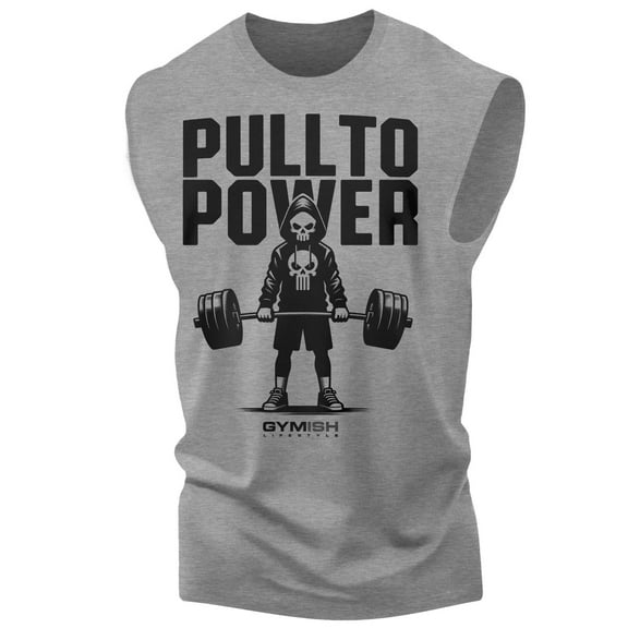Gymish PULL TO POWER Workout Tank Top– Funny Gym Shirt for Men, Lifting T-Shirt for Deadlift, Powerlifting & Strength Training