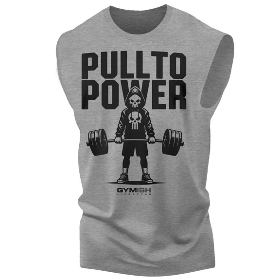 Gymish PULL TO POWER WorkoutTank Top– Funny Gym Shirt for Men, Lifting T-Shirt for Deadlift, Powerlifting & Strength Training