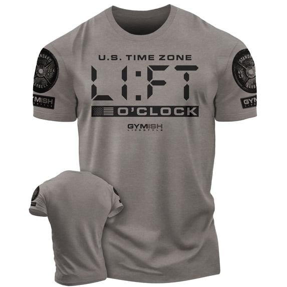 Gymish Lift-O'Clock Workout Shirt for Men – Funny Gym T-Shirt, Weightlifting Gift, Motivational Fitness Tee, Warm Grey with Sleeve Logo, XX-Large