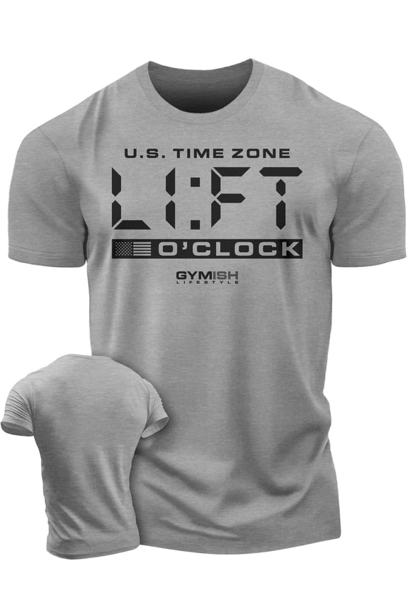 Lift-O'Clock Workout Shirt for Men – Funny Gym T-Shirt, Weightlifting Gift, Motivational Fitness Tee, Heather Grey, X-Large